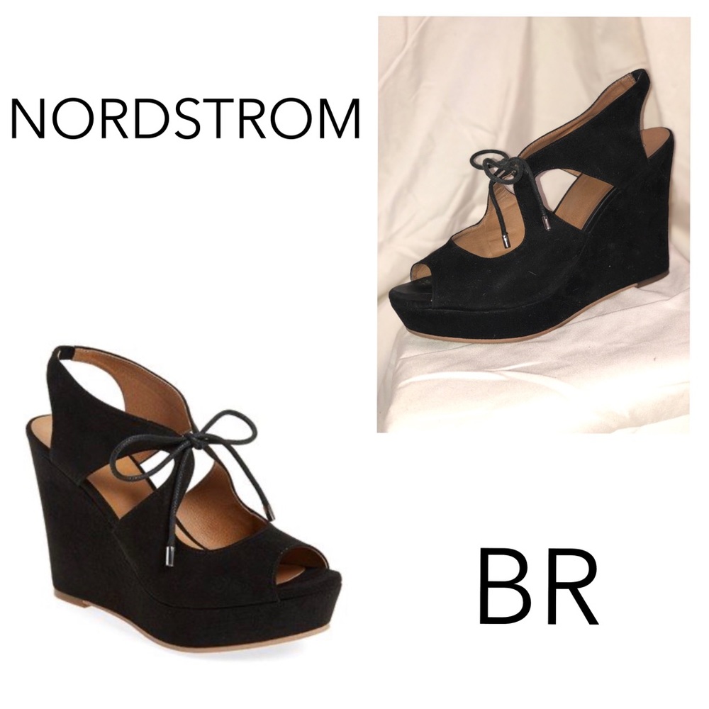 Black open toe tied wedge